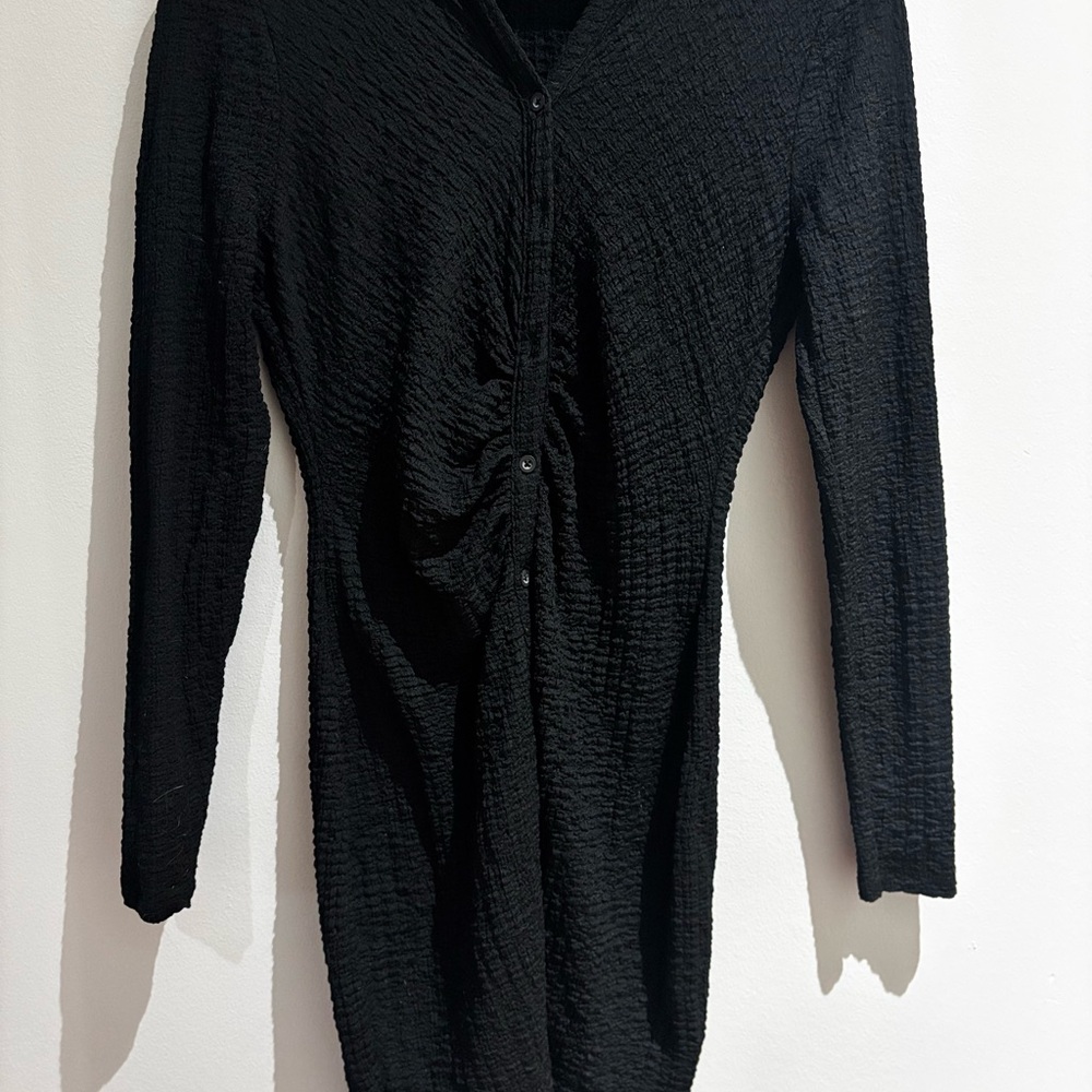 Black Textured Long Sleeve Top